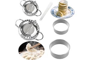 YGCQFH Stainless Steel Dumpling Maker Set, 5 Pcs Dumpling Maker Stainless Steel Meat Pie Cutter Pastry Moulds, Large 95mm & Small 75mm for Making Ravioli, Dumplings, Empanadillas, or Cookies