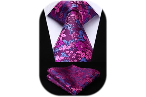 HISDERN Ensemble cravate et mouchoir à motif cachemire fleuri extra long pour homme