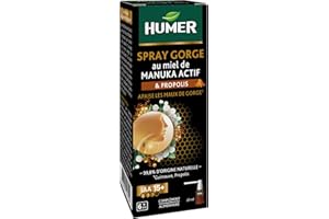 Humer - Spray gorge Manuka 15+ - Apaise la gorge - A base de Miel de Manuka 15+, de Propolis et de Guimauve - 4 pulvérisations 4 fois par jour - 20 ml