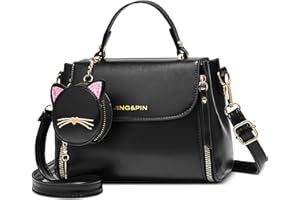 FOLOVEYA Borsa a Mano Donna Elegante Borsetta Piccolo Borsa a Tracolla Borsa Tote alla Moda con Portamonete a Forma di Gatto per Shopping Viaggio Festa in PU Pelle Nero