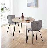 Hallowood Furniture Cullompton Small Round Dining Table and Chairs Set 2 | Oak Effect Top Kitchen Table and 2 Chairs in Taupe