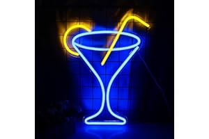 LUCUNSTAR Cocktail Neon Signs for Wall Decor, Blue Cocktails Neon Light Sign, Cocktail LED Sign with USB Powered for Bar, Club, Restaurant, Shop