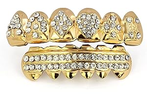 yufana 2 Pcs Hip Hop Zähne Set,Goldene Zähne Hip Hop Teeth Grills Gold