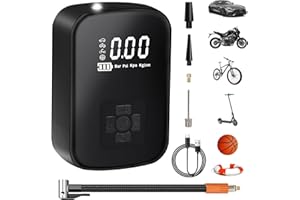 motomoyo Air Pump, 150 PSI Mini Air Compressor Bicycle Pump Electric with Digital LED Display LED Light 4000 mAh Battery Compressor for Car, Bicycle, Motorcycle, Basketball, Football