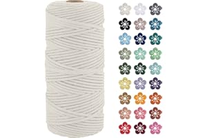 LEREATI Macrame Cord 3mm x 100m, Thick Macrame Rope Natural Cotton Rope Craft String, 4 Strand Twisted Cotton Cord Yarn for DIY Plant Hanger, Wall Hanging, Christmas Decoration (Natural)