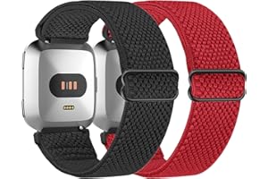 Larbolu 2 Pack Bracelets Compatible avec Fitbit Versa 2 Bracelet/Fitbit Versa Bracelet Femme Homme,Étirement réglable Nylon elastique Bracelet de remplacement Pour Fitbit Versa 2/Versa/Versa Lite/SE