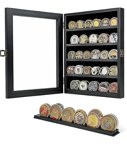 Présentoir à Pièces Militaire En Bois Pérou - 32.5x9x5.5cm - 4 Rangées Inclinées Avec Supports