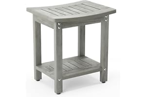 LUE BONA HDPS Shower Stool, Waterproof Bathroom Stool with Storage Shelf, Non-Slip Spa Shower Bench for Shaving Legs, Weather Resistant, Gray