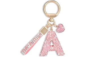 MWOOT Llaveros de Coche Rosados Regalo para Mujeres Niñas Llavero con Letra Inicial Llaveros Bonitos Bling Llaveros Bling Colgante con Letra para Monedero Mochila Bolso Dijes
