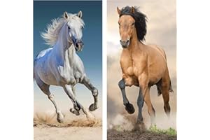 damaloo 2X Pferde Badetuch 70x140 aus Baumwolle - Kinder Handtuch Set mit Pferdemotiv für Pferdefans - Pferdehandtuch für Mädchen und Frauen - Badehandtuch, Duschtuch, Strandtuch, Kinderhandtuch