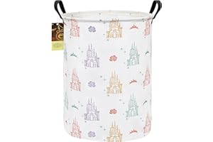 HUNRUNG Laundry Hamper,Large Canvas Fabric Lightweight Storage Basket Toy Organizer Dirty Clothes Collapsible Waterproof for College Dorms, Children Bedroom,Bathroom(Round-Rose Castle)