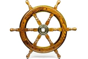 Nagina International Nautical Handcrafted Wooden Ship Wheel - Home Wall Decor (16 Inches, Natural Wood)