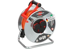 Brennenstuhl Garant S V2 IP44 - Carrete alargador de cable para exteriores (40 m, fabricado en Alemania, cable de color naranja, de chapa de acero, uso a corto plazo en exteriores)