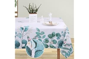 Kesfey Eucalyptus Leaf Polyester Tablecloths 52x70 Inches, Spring and Summer Watercolor Table Cloth, Waterproof Wrinkle Resistant Tablecloth, Spring Summer Decoration for Indoor and Outdoor Use