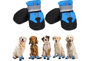 QKURT 4 Pieces Dog Boots Paw Protector, Waterproof Dog Shoes with Reflective Straps, Adjustable Washable Non-Slip, for Injured Paws, Outdoor Paw Protectors for Small Medium Large Dogs