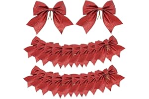 Ruolin 20 Stück Weihnachtsbaumschmuck Schleifen Rot, Weihnachtsbaum Deko Bogen Schleifen Weihnachten Glitzer Deko für Weihnachtsbaumschmuck