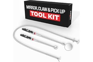 NoCry Pick-up Tool Set - Includes Telescoping Inspection Mirror, Flexible Claw Grabber and Extendable Magnet Pick-up Tool
