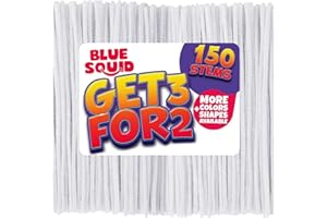 Blue Squid Limpiadores de tuberías Craft Chenille Tallos – 150 piezas de limpieza de chenilla blanca, limpiadores de tuberías blancas, piezas extralargas, colores de manualidades brillantes