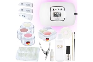 ‎ND24 NAILDESIGN Gelnägel Starter Set Premium mit LED Haftgel, Aufbaugel, Frenchgel, Versiegelungsgel, LED-Lampe & Zubehör + MakeUp - Gelnägel Set - Anfänger geeignet – LED Gele Made in Germany