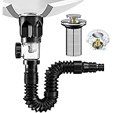 Viafexna Drain Kit for Bathroom Sink, Drain Kits Sink with Retractable Flexible Drain Pipe and Pop-Up Basin Stopper, Insect a
