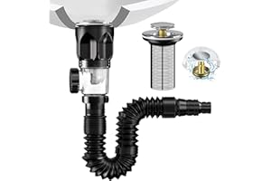 Bonde de Lavabo, Viafexna Kit de Vidange D'Évier De Salle de Bain, Siphon Lavabo Avec Tuyau de Vidange Flexible Rétractable en Pvc et Bouchon Lavabo Pop-Up, Résistant Aux Odeurs Et Aux Insectes