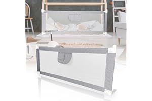 Eulenke 150cm Bettgitter, Bettschutzgitter für Kinder, Höhenverstellbar von 80-96cm, Rausfallschutz Bett für Kleinkinder, Baby bettgitter, Kinderbettgitter, Schutz vor Stürzen, Grau