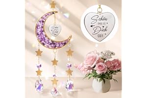 EFNHJF5 Mond & Sonnenfänger Kristall Windspiel mit Gravur - 'Schön, DASS es Dich gibt' Botschaft,Premium Garten Deko für Geburtstag - Geschenkideen für Frauen& Schwester/Mama