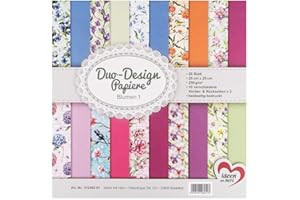 Ideen mit Herz Papiers décoratifs Duo-Design | Bloc de 20 Feuilles de Papier Craft | 25 x 25 cm | 250g/m² | imprimées Recto-Verso | Papier Dessin à Motifs | idéal pour Scrapbooking (Fleurs 01)