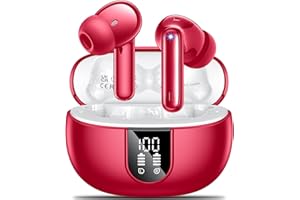 AOVOCE Bluetooth Kopfhörer,Kopfhörer Kabellos Bluetooth 5.3 Sport In-Ear Kopfhörer mit 4x ENC Mikrofonen bass-Stereo & 42h Spielzeit IPX7 wasserdicht kopfhörer LED-Akku-Anzeige,Kompatibel IOS, Android Rot