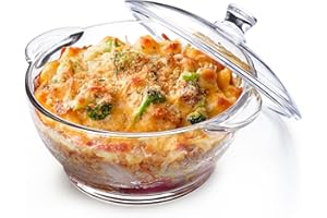 NUTRIUPS Casseruola in vetro da 1,5 l con coperchio, casseruola in vetro temperato adatta al forno, teglia rotonda da 18 cm (trasparente, 1,5 l)