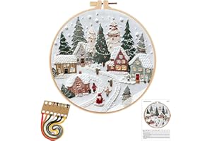 GWAWG Kits de iniciación de bordado de Navidad, kit de suministros de punto de aguja de bordado, kit de bordado de punto de cruz, aro de bordado ajustable, kit de bordado de Navidad completo para