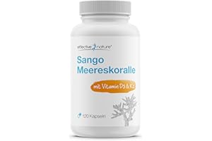 ‎EFFECTIVE NATURE effective nature Sango Meereskoralle + Vitamin D3 & K2-120 Kapseln - Mit Calcium & Magnesium im optimalen Verhältnis 2:1 - hochdosiert & vegan - Nahrungsergänzung für Knochen & Säure-Base-Haushalt