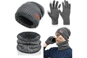 Casenly Mütze Schal Handschuhe Set, Winterhandschuhe Wintermütze Schlauchschal Winter Warm Beanie Mütze Schal Set Touchscreen Handschuhe Atmungsaktiv und Elastisch für Herren Damen