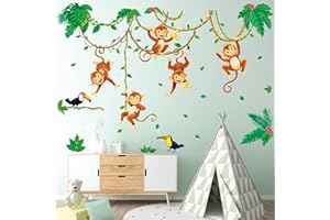 DECOWALL DWL-2013 Scimmie Nella Giungla Adesivi da Parete Decorazioni Stickers Murali Soggiorno Asilo Nido Camera Letto per Bambini decalcomanie