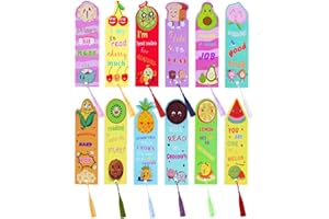 AUAUY 12 Pcs Bookmarks for Kids Scented Bookmarks with Colorful Silky Tassel, Scratch and Sniff Bookmarks Fruit Scented Fun Classroom Book Marks Gift for Students, Teens and Food Lovers, 12 Styles