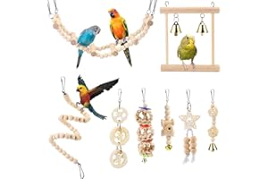 Vegena Bird Toys, Set of 8 Birds Wooden Ladder Toy with Landing Site, Bird Cage Accessories for Budgies, Parrots, Grey Parrots, Cockatiels, Finches, Parakeets, Cockatoos, Macaws