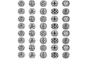DULSPUE 40 Perline 12 mm distanziali in Argento, Perline distanziali tibetane in Lega di Metallo Argento Antico, Perline per creazione di Gioielli Fai da Te, Forniture per Braccialetti, Orecchini