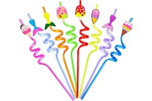 LYLIDIA Cannucce di Cartoon Straw Riutilizzabili 16 Pezzi Ricurve Cannucce Colorate Cannucce Plastica Bambini Cannucce a Forma Cannucce per Bambini Cannucce a Spirale per Latte Succhi di Frutta