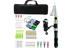 Kit de canne à pêche | Ensemble de canne à pêche portable et moulinet avec mallette – Canne à pêche et moulinet pour pêcheurs, kit de pêche pour adultes, voyage, eau salée, eau douce Anulely