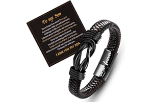 LAXPICOL Gift To My Son/Grandson/Husband mens bracelets,Mens leather bracelet boys bracelets With Stainless Steel Magnetic Clasp,Braided Leather Bracelet Birthday Gift For Men