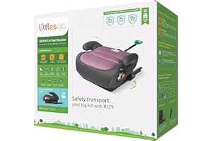 Littlesgo IFix Booster Seat, i-Size ISOFIX Car Seat, for Child from 125-150cm (3-12 Years, Group 2/3), Portable, Triple Foam Layers for Comfortable Travel, ECE R129, Pink-Grey, 1 Pack