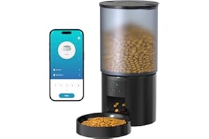 POOEKEN Comedero Gato Automatico WiFi: Dispensador Comida Gatos/Perros con Grabación 10s - Máquina de Comida Inteligente para Kitty Temporizador Programable Alimentador Automatico Gatos Control App 6L Negro
