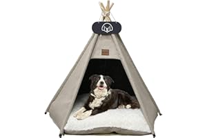 Mooipet Tipi Zelt für Haustiere mit doppelseitigem Kissen Haustierzelt für Hunde/Katzen Haustierhütte Abnehmbar und Waschbar Hundehaus für Meerschweinchen Kaninchen Hamster Kätzchen 60x60x70cm