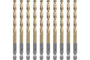 SALI Jeu de 10 forets HSS à queue six pans Couronnes de perçage rapide Ø 6,5 mm Jeu de forets revêtus de titane à changement rapide Emmanchement hexagonal 1/4" Forets hélicoïdaux Forets à métaux pour