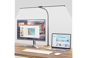 Hensam LED Desk Lamp for Office,Double Head Desk Light with Clamp,Eye-Caring Monitor Light Bar 5 Color Modes,Touch Control Table Lamp for Study,Bedroom,Work,Task,Reading,Power Adapter,12W,1400lumen
