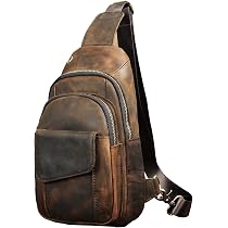 Borsa A Tracolla Uomo In Vera Pelle - Borsa Da Petto Casual Per Trekking E Viaggi, Modello T8015