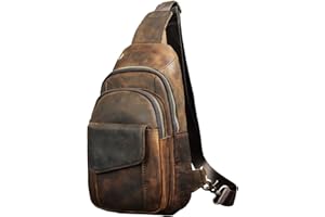 Le'aokuu Hommes en Plein air Voyage décontracté randonnée thé bandoulière Poitrine Sac à bandoulière Plate-Forme Une bandoulière Sac à Dos Hommes en Cuir 8013 (8013 A Marron foncé)