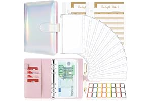 ‎TAOPE Budget Planner Budget Binder A6, Budgetplaner Geld Organizer mit Weiche Tasche, TAOPE Leder Budget Binder Notizbuch A6 Cash Stuffing, 6 Löcher Budget Planner, Haushaltsbuch mit Geldfächer Laser Rosa