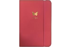 QUICKDRAW 2024 Pocket Diary Week to View Hummingbird & Butterfly Leatherette Cover Design Yearly Planner Small Organiser (Pink Butterfly)