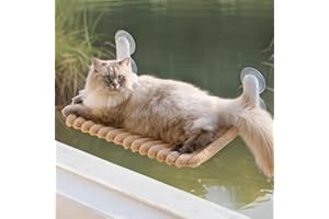 MEWOOFUN Perchoir de fenêtre pliable pour chat avec housse amovible et réversible – Hamac de fenêtre souple pour chat avec cadre en acier épais robuste pouvant supporter jusqu'à 18 kg (camel, L)